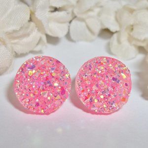Earrings Post Pink AB Druzy Sparkly Jewelry 3841